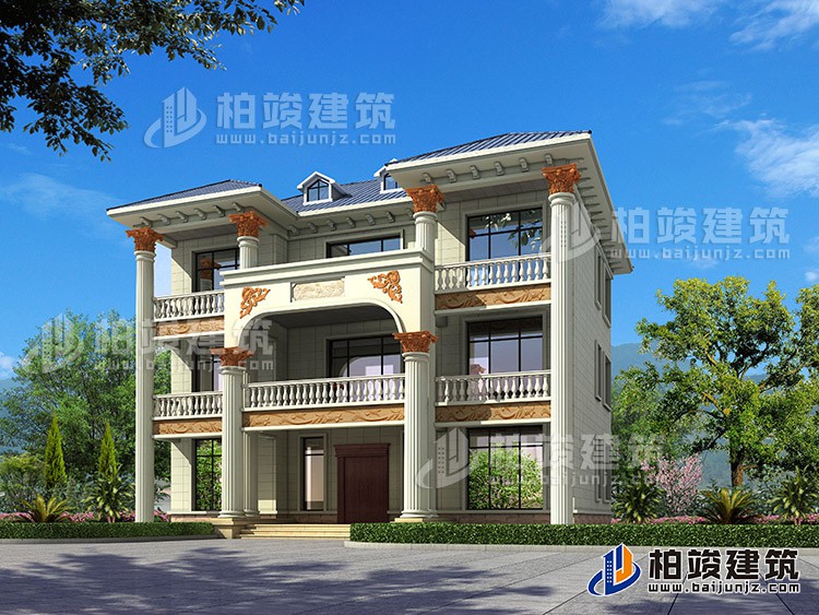 新农村私人三层别墅建筑设计施工图，全套别墅设计图纸BZ372-简欧风格