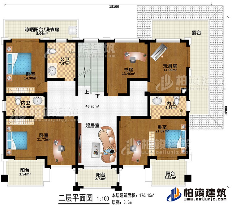 新款农村四层别墅设计图纸及效果图，外立面清新别致BZ412-新中式风格
