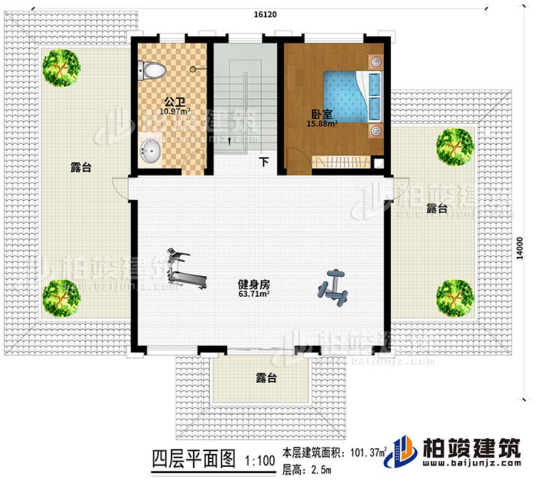 新款农村四层别墅设计图纸及效果图，外立面清新别致BZ412-新中式风格