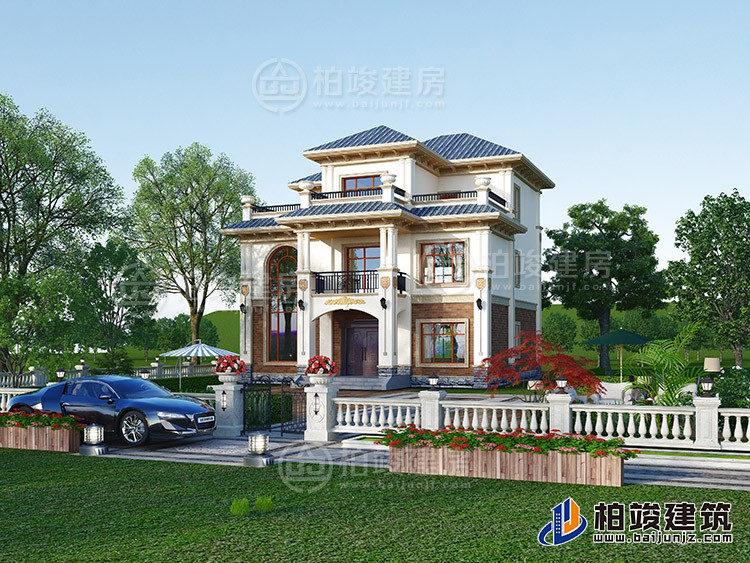 乡村三层别墅CAD建筑设计图，125平方米户型，带效果图和全套BZ3511-简欧风格