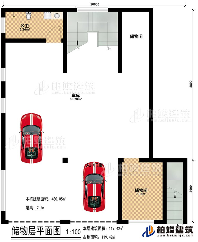 地下室：2储物间、公卫、车库