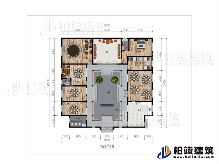 一层：大餐厅、2包间、2大餐厅、2内卫、堂屋、卧室、工人卧室、公卫、庭院、影壁墙