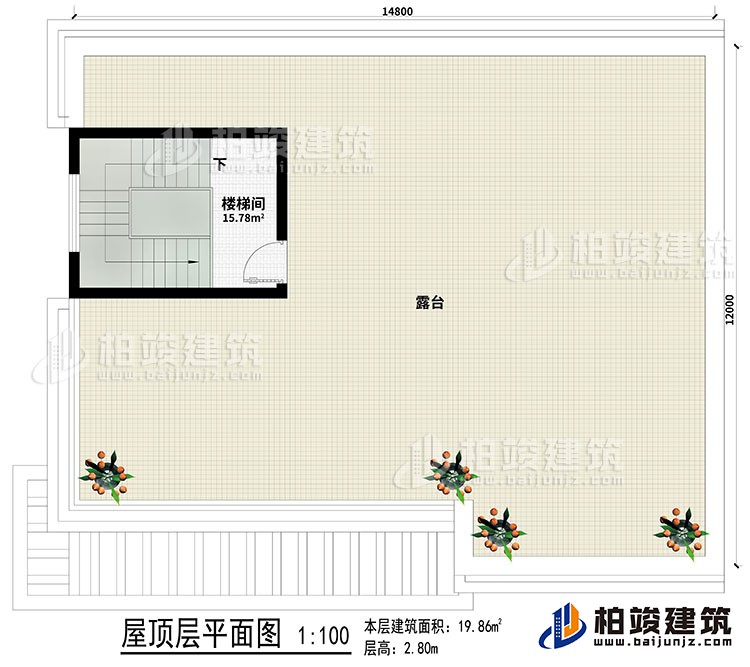 屋顶：楼梯间、露台